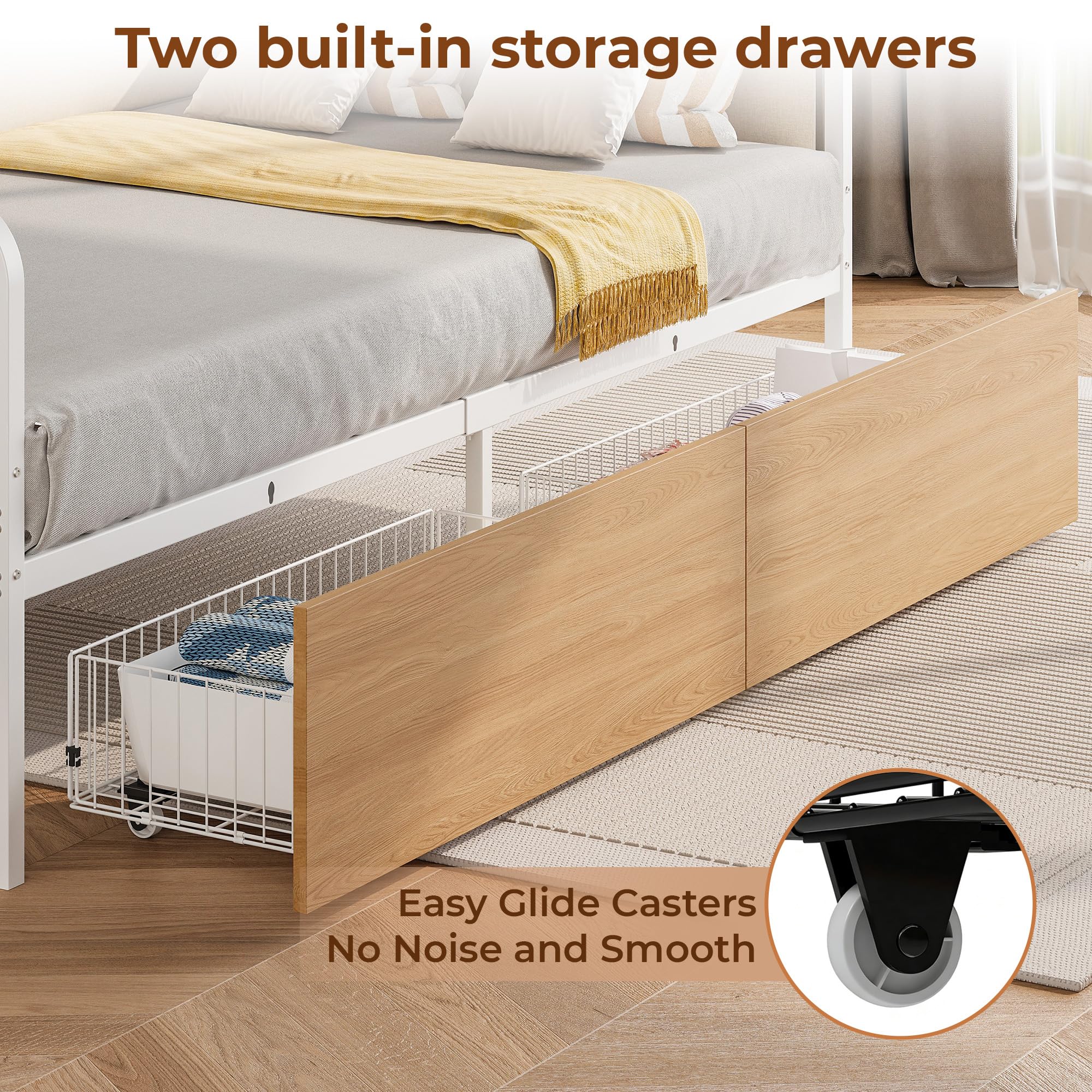 LIKIMIO Twin Daybed with Storage,Upholstered Headboard and Charging Station,White