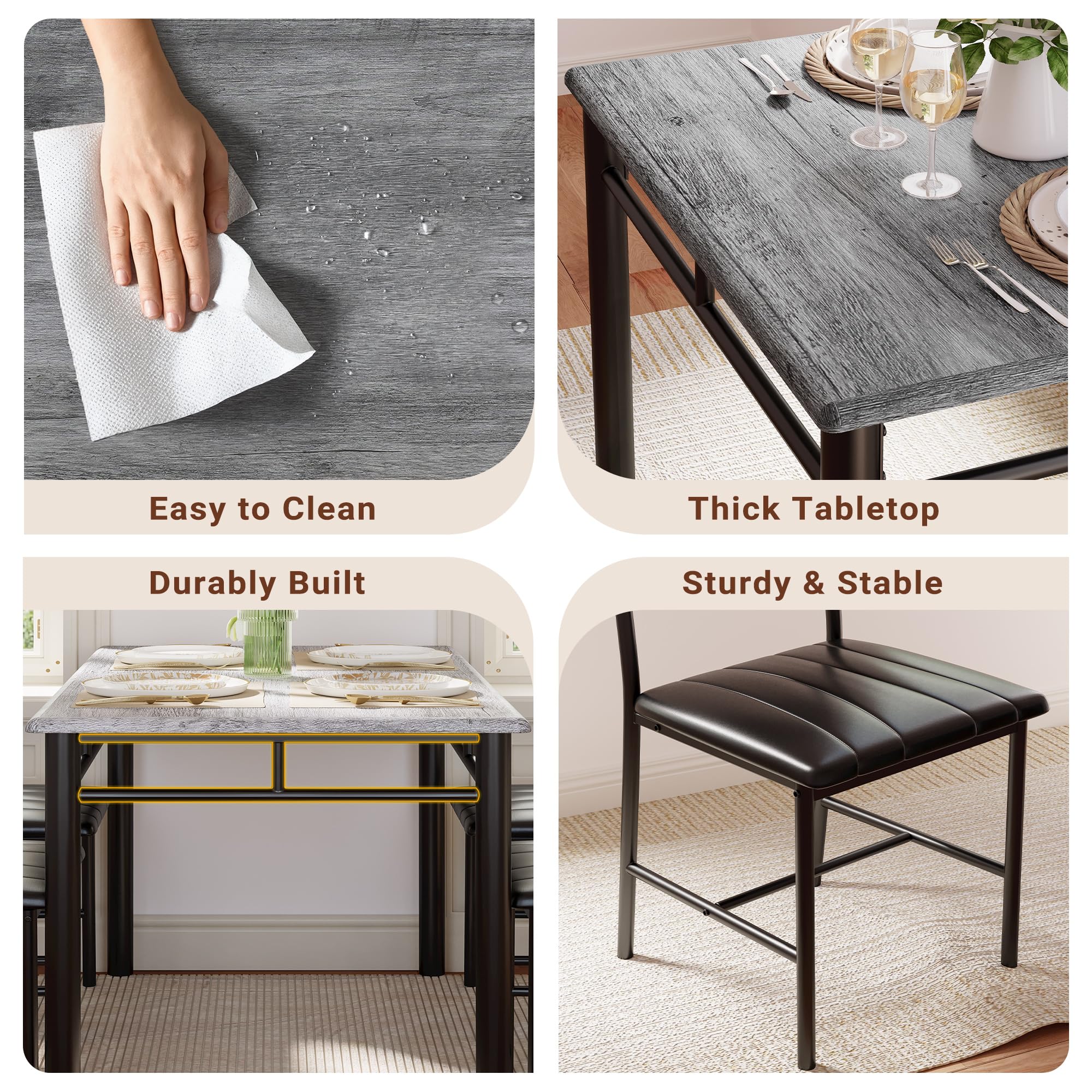 5-Piece Dining Table Set with Upholstered Chairs