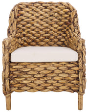 SAFAVIEH Purrl Hyacinth Wood Accent Chair, 25.59" White/Brown Wash ACH6533B