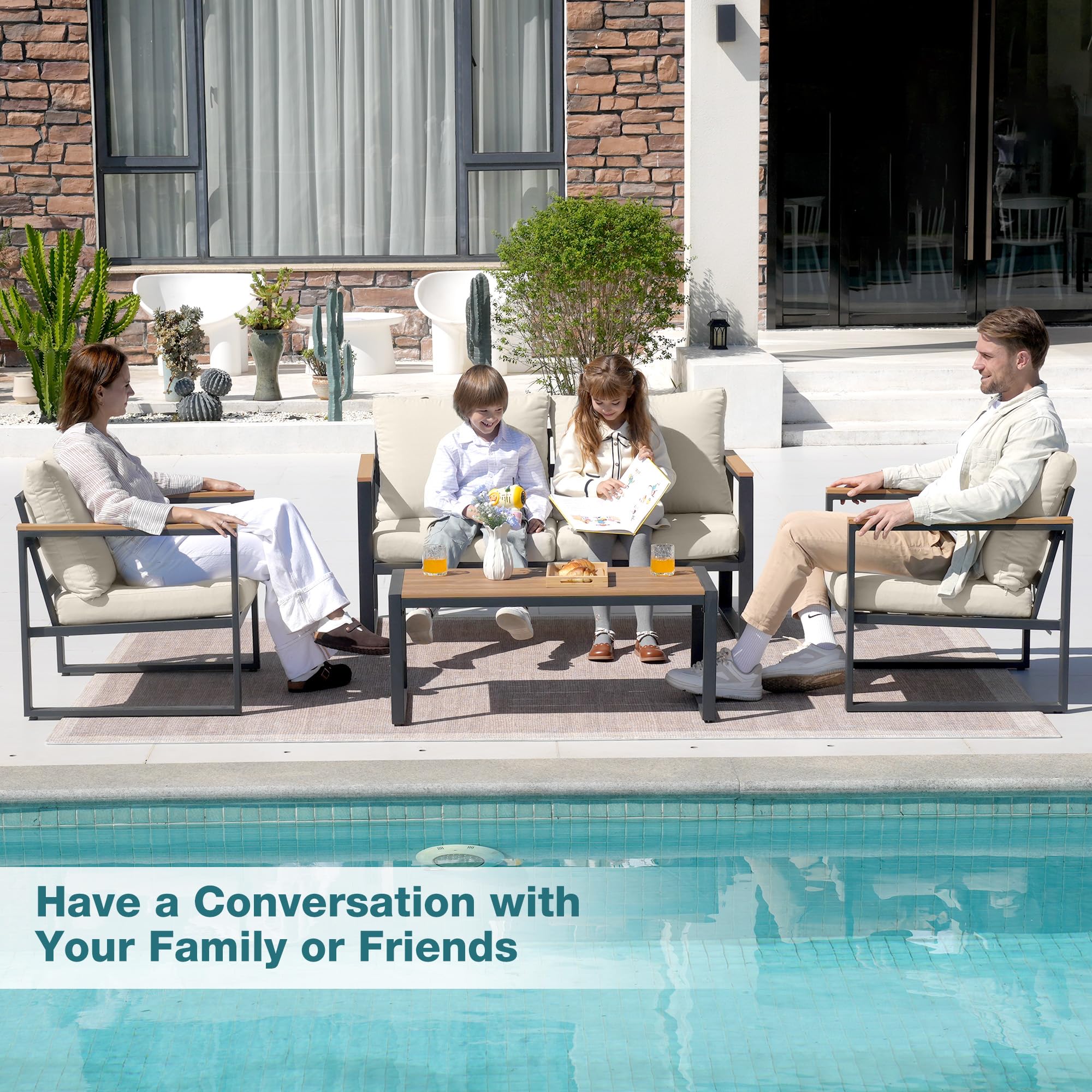 4-Piece Patio Conversation Set with Coffee Table