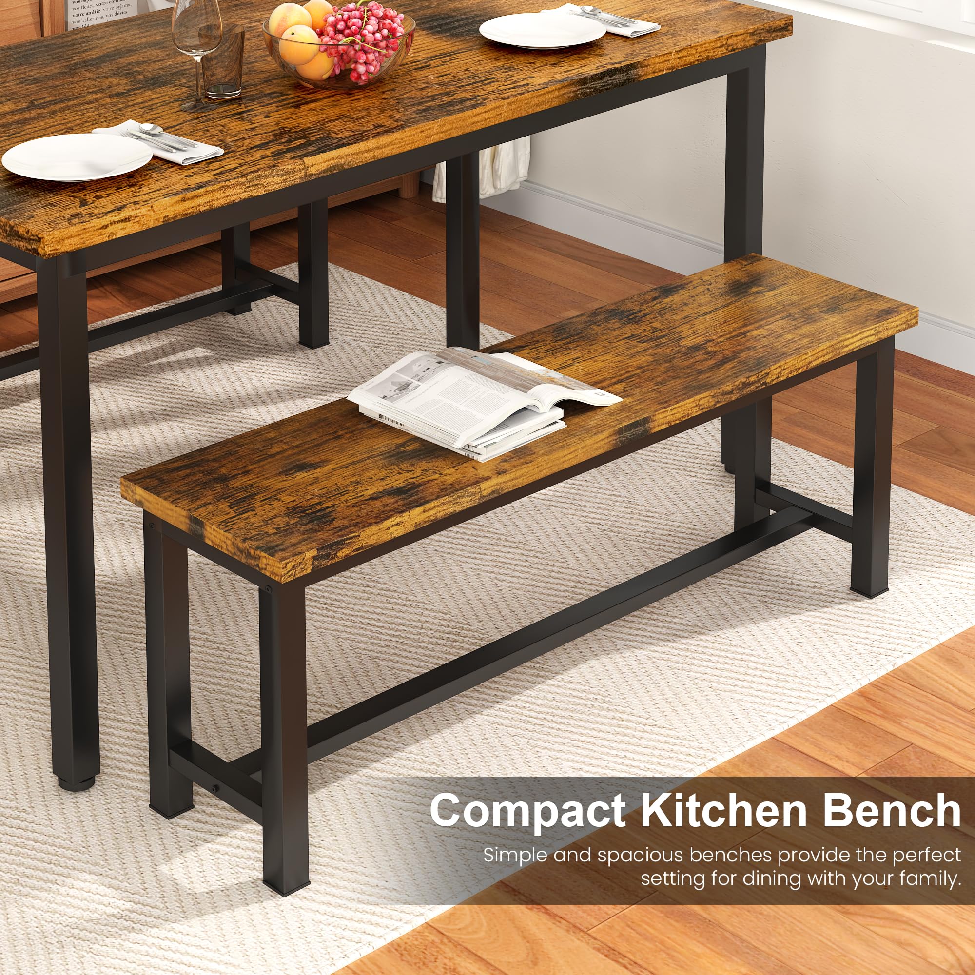Industrial Wood Dining Bench Set of 2