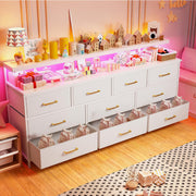 EnHomee 55" W White Dresser for Bedroom with 10 Fabric Drawers Long Dressers & Chests of Drawers with LED Lights & Power Outlets Large Dresser for Bedroom for Hallway, Metal Frame, White