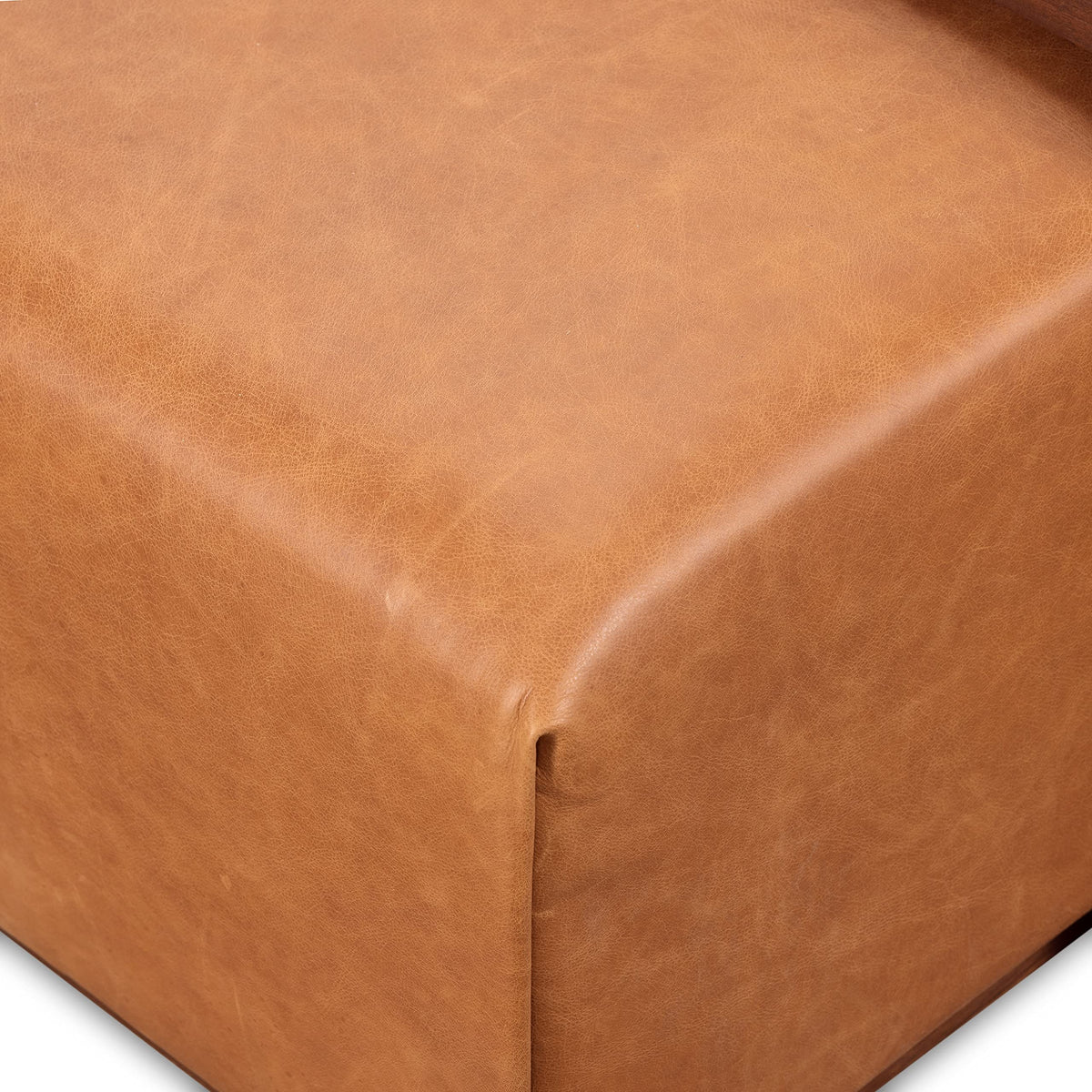 Tan Leather Ottoman with Walnut Table