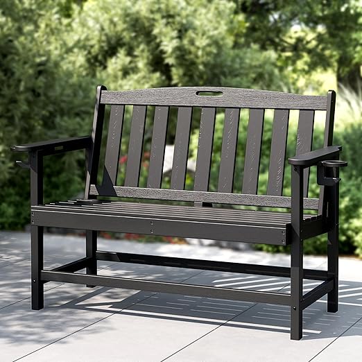 HDPE Outdoor Bench – Woodgrain, 2-3 Seater, 700 lbs, Weatherproof