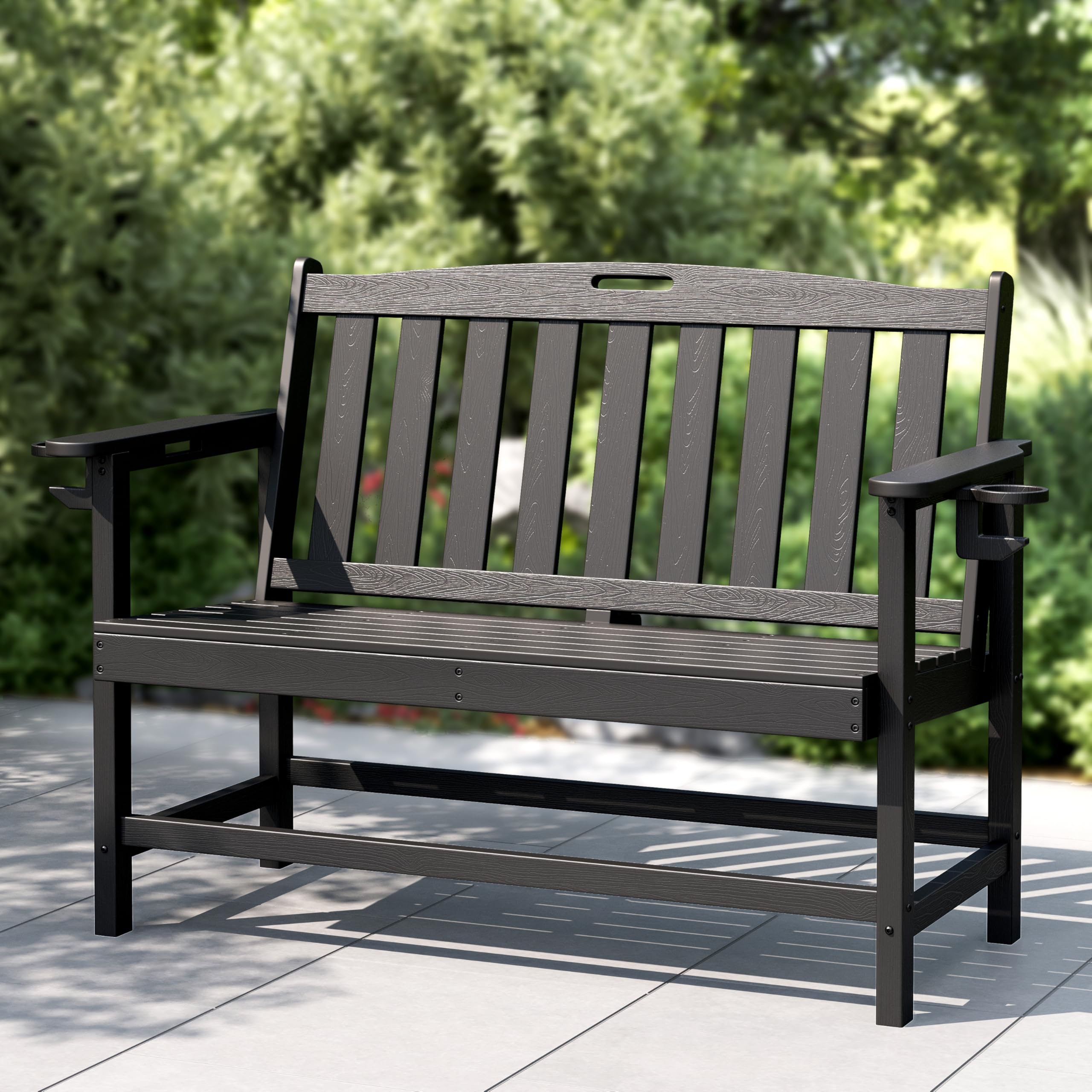 HDPE Outdoor Bench – Woodgrain, 2-3 Seater, 700 lbs, Weatherproof