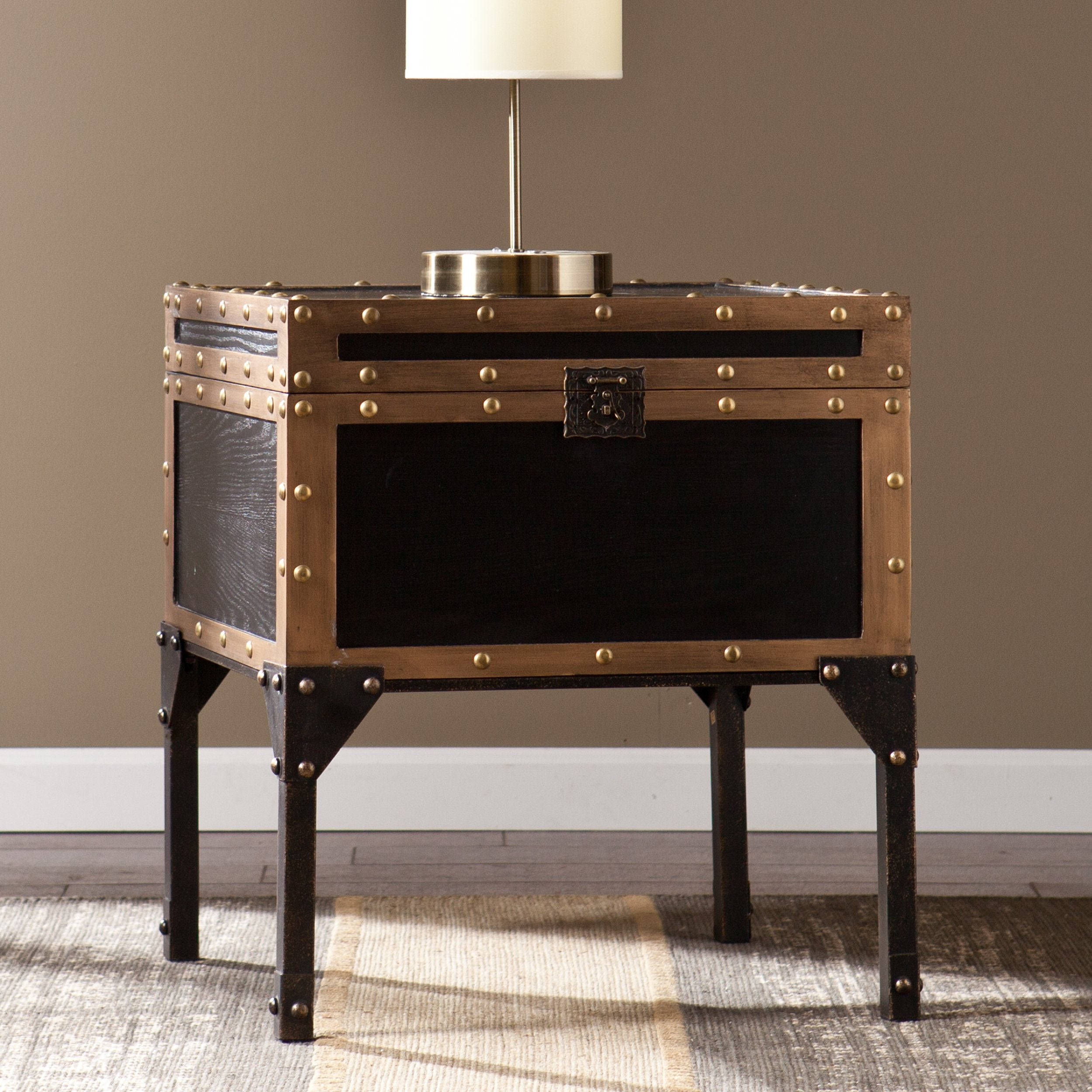 Industrial Travel Trunk End Table with Storage