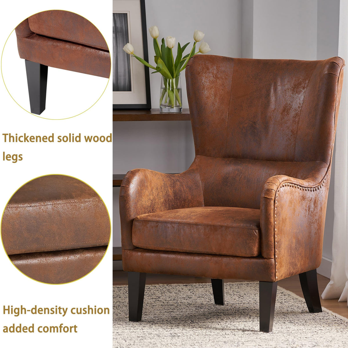 Brown Faux Leather Wingback Chair