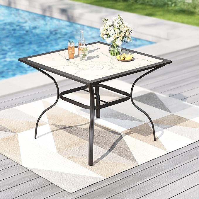Square Metal Patio Dining Table with Umbrella Hole