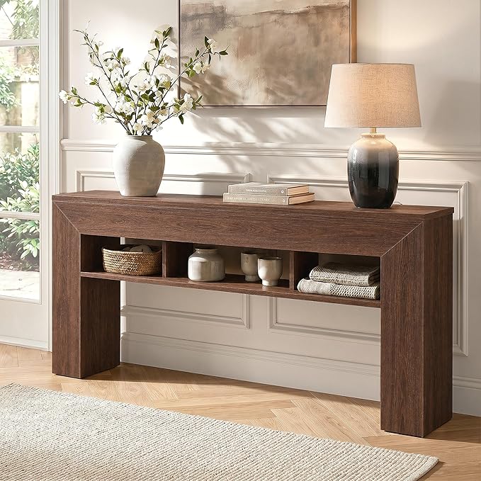 63-Inch Farmhouse Console Table with Storage Shelves