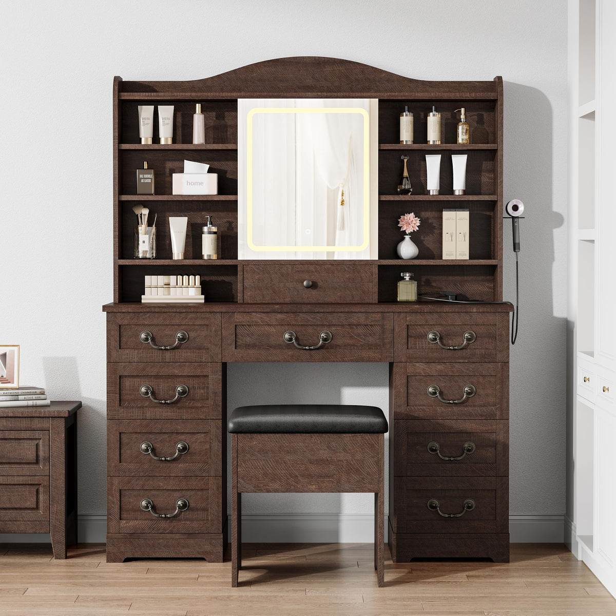 Lighted Makeup Vanity with Stool