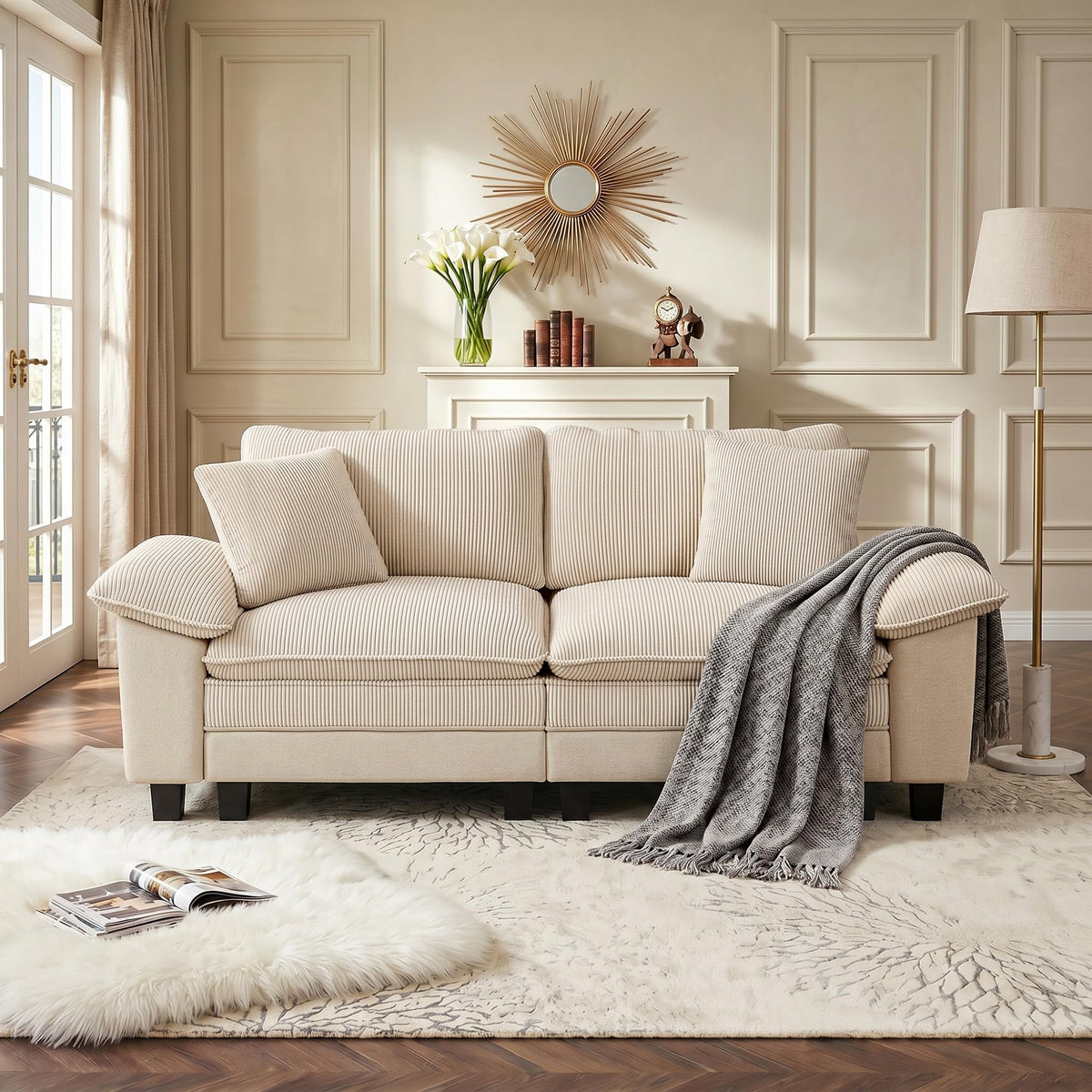 PHI VILLA 87.5" Oversized Modular Sectional Couch 2-Seat Loveseat Beige