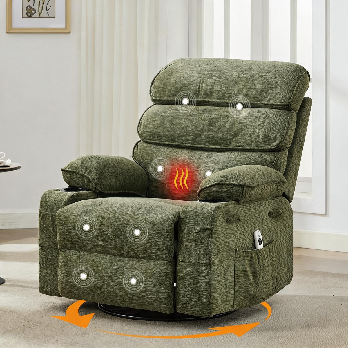 Swivel Rocker Recliner with Massage and Heat