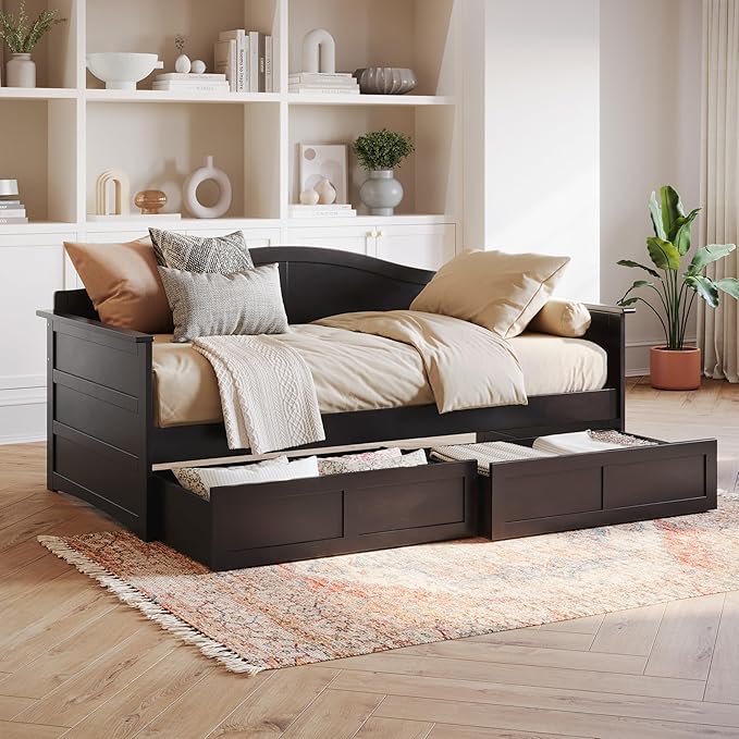Twin Wood Daybed Frame with Storage Drawers