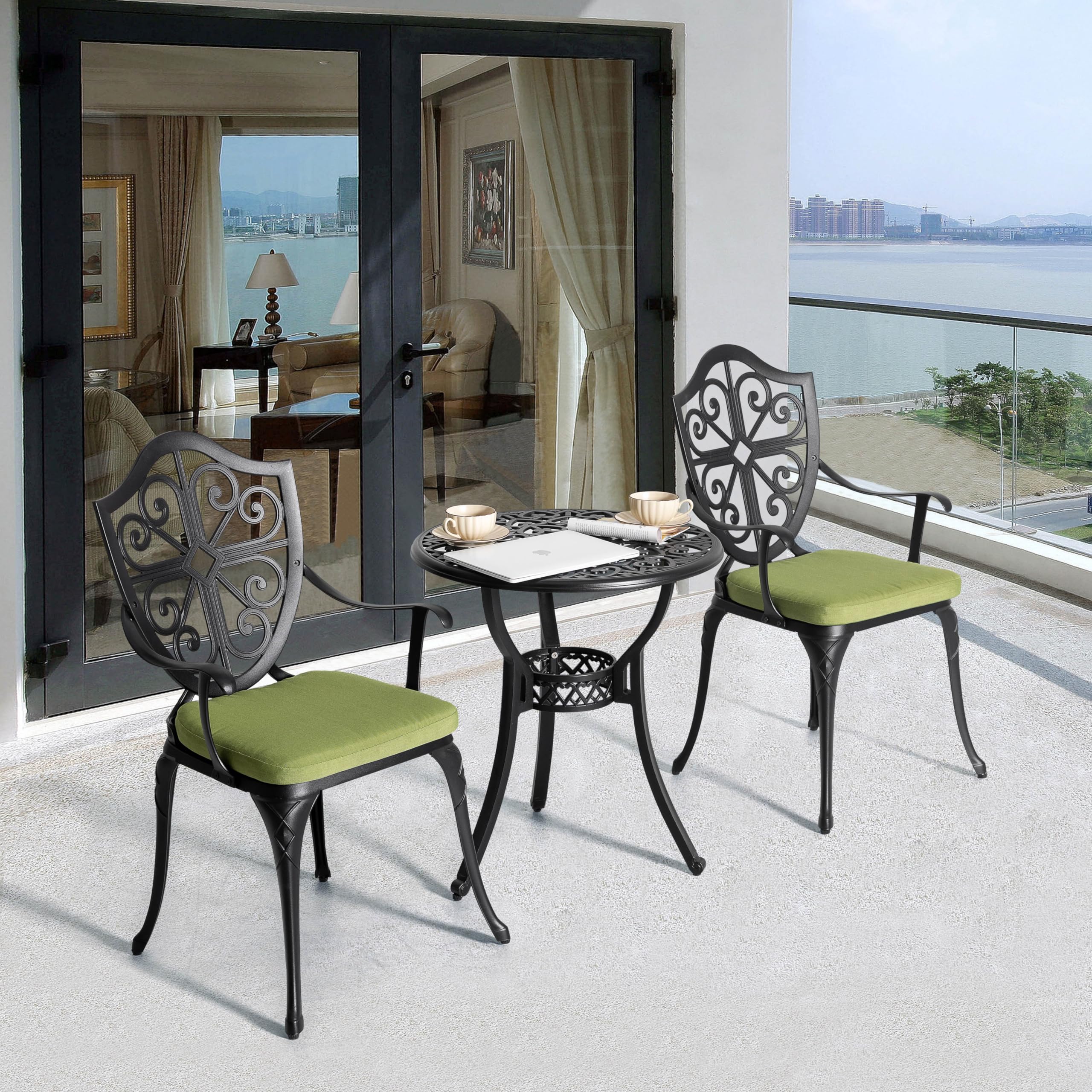 Outdoor 3-Piece Cast Aluminum Bistro Set with Cushions