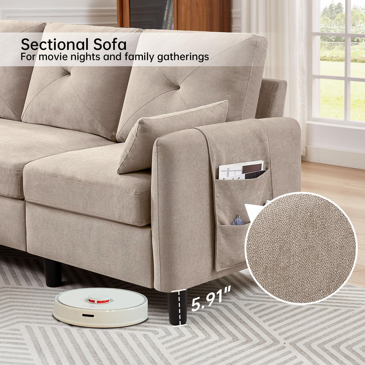 L-Shaped Sofa Set with Storage Ottoman