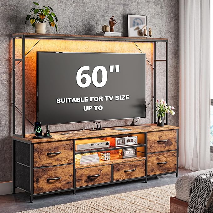 55" TV Stand with LED Lights & Power Outlets
