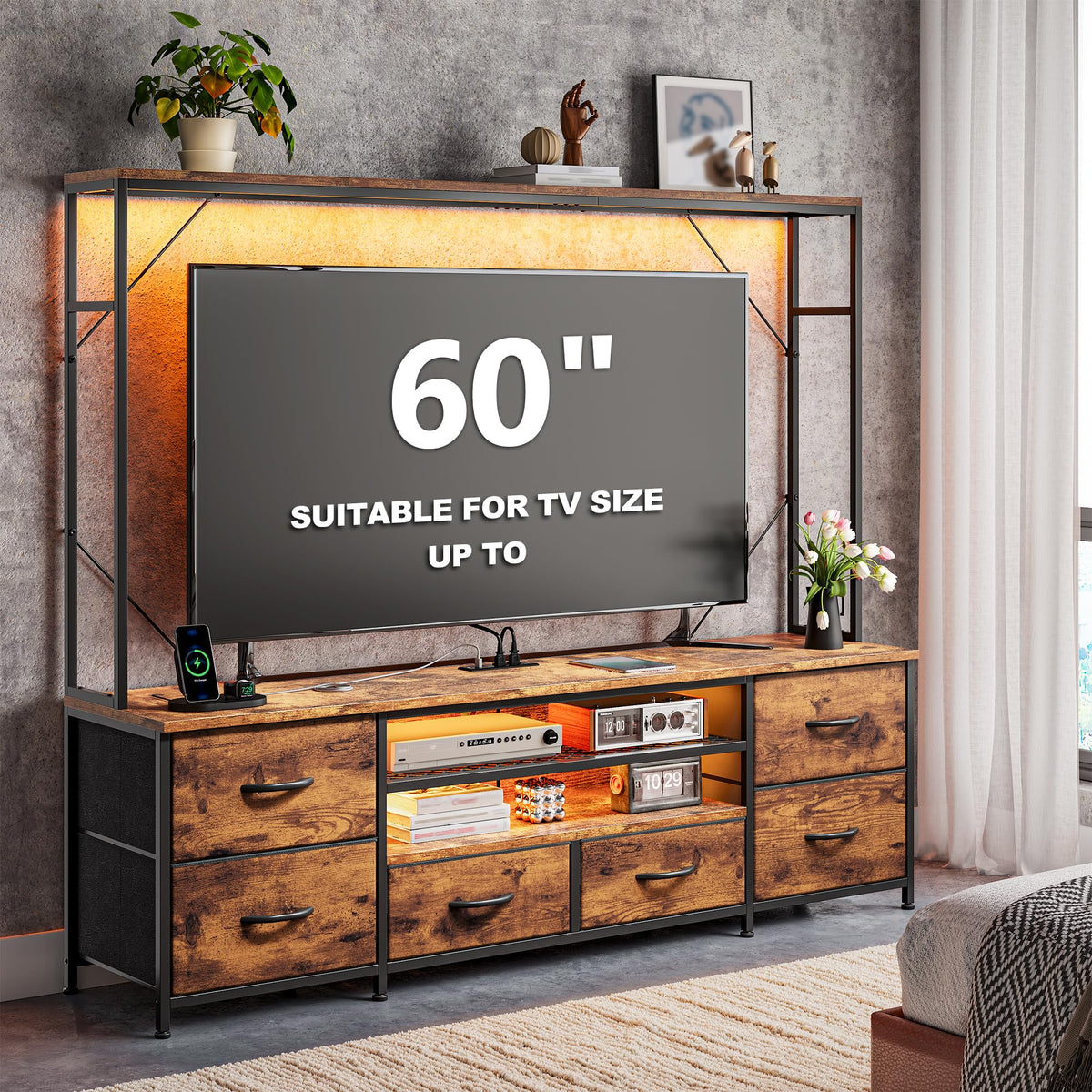 TV Stand with Drawers and LED Lights