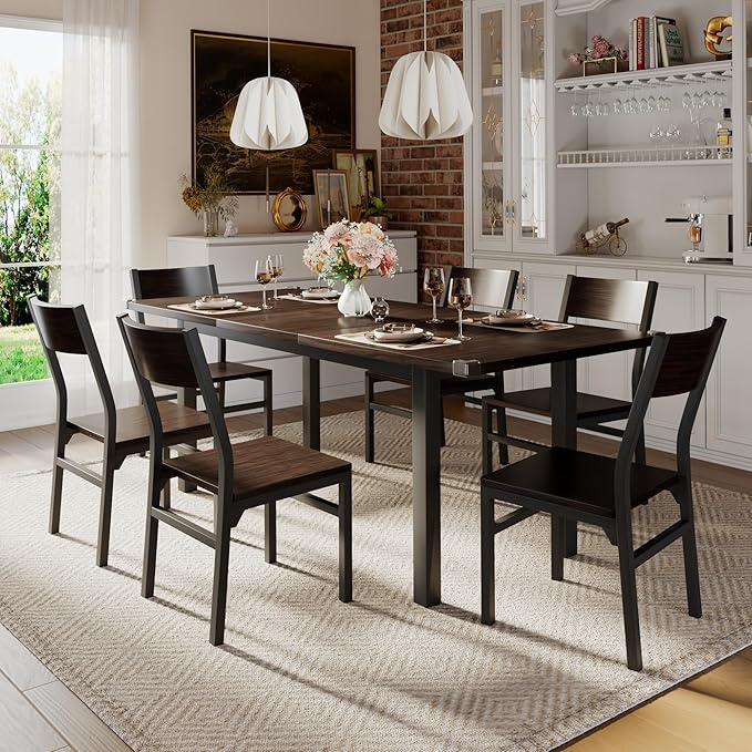 Extendable 7-Piece Dining Table Set with 6 Chairs
