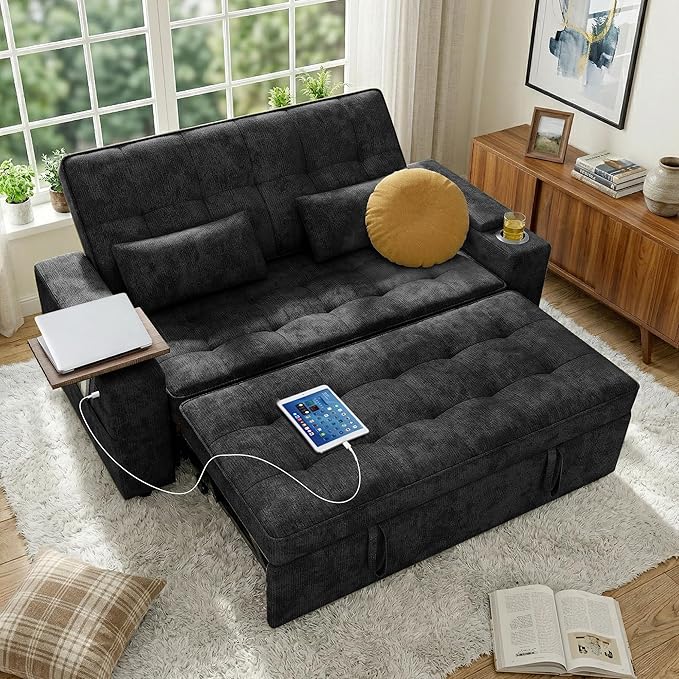 Convertible Sleeper Sofa Bed with USB Charging & Storage