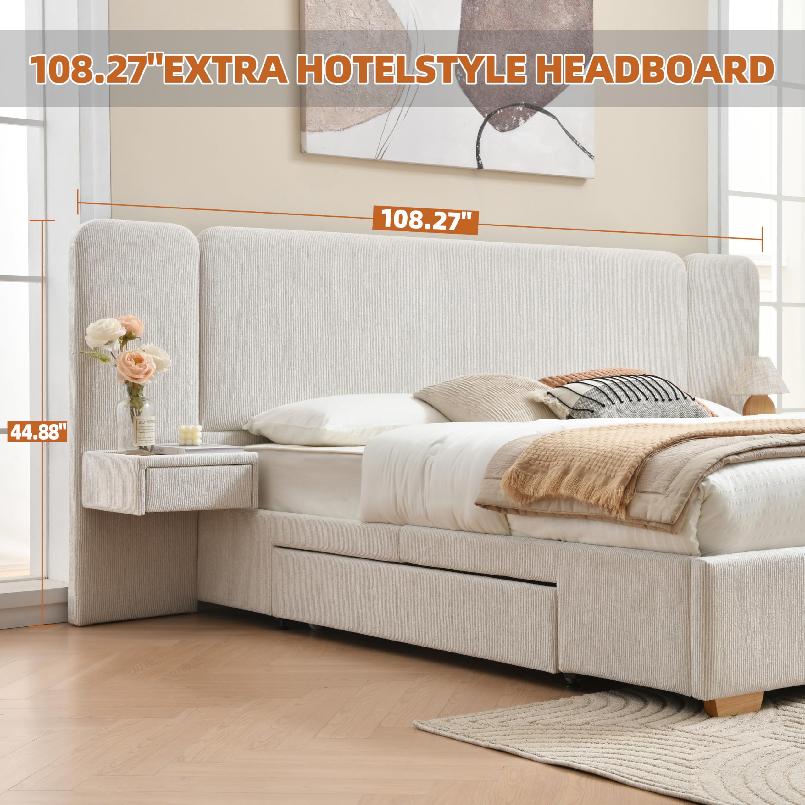 Platform Bed Frame with Nightstands & Storage Drawers
