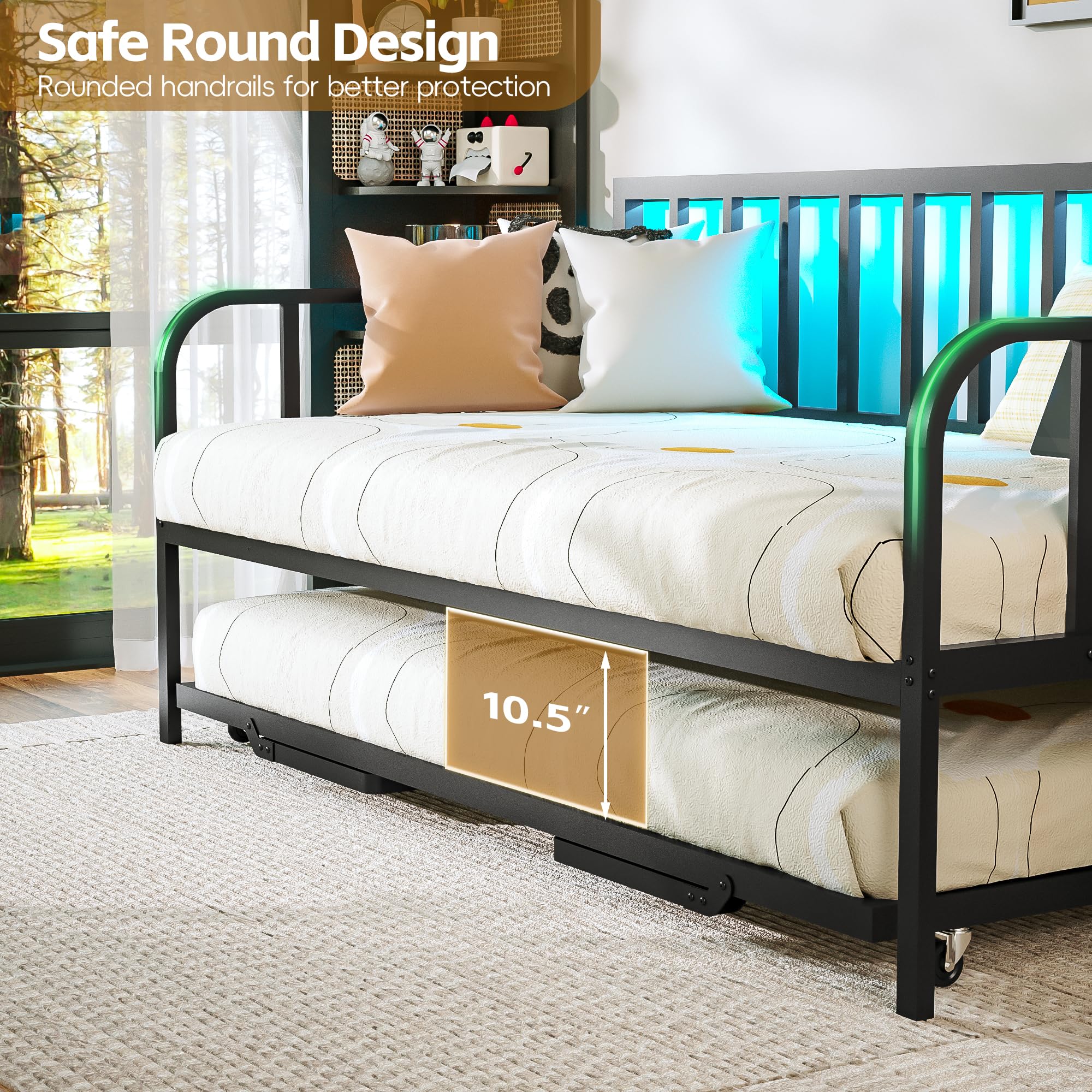 Twin Daybed with Pop-Up Trundle & LED Lights