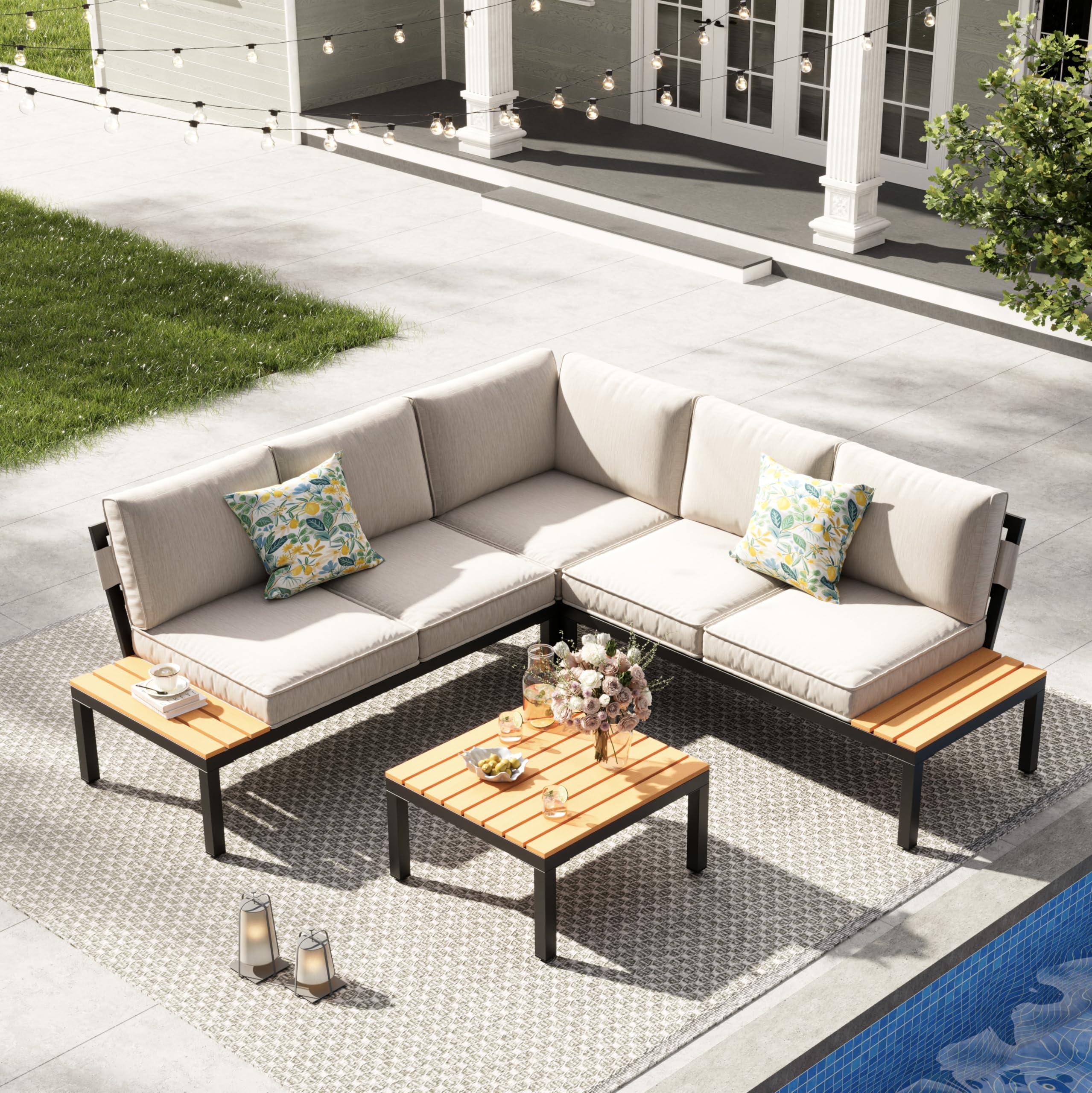 4-Piece L-Shaped Patio Sectional Sofa Set