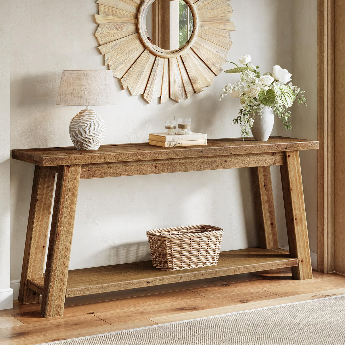 Solid Wood 2-Tier Console Table
