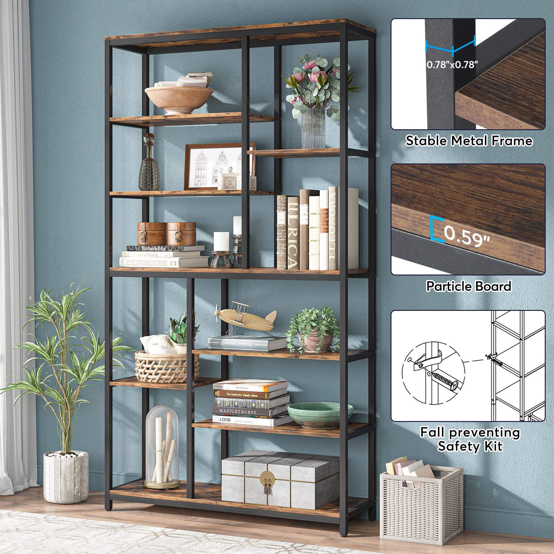 8-Tier Staggered Bookcase