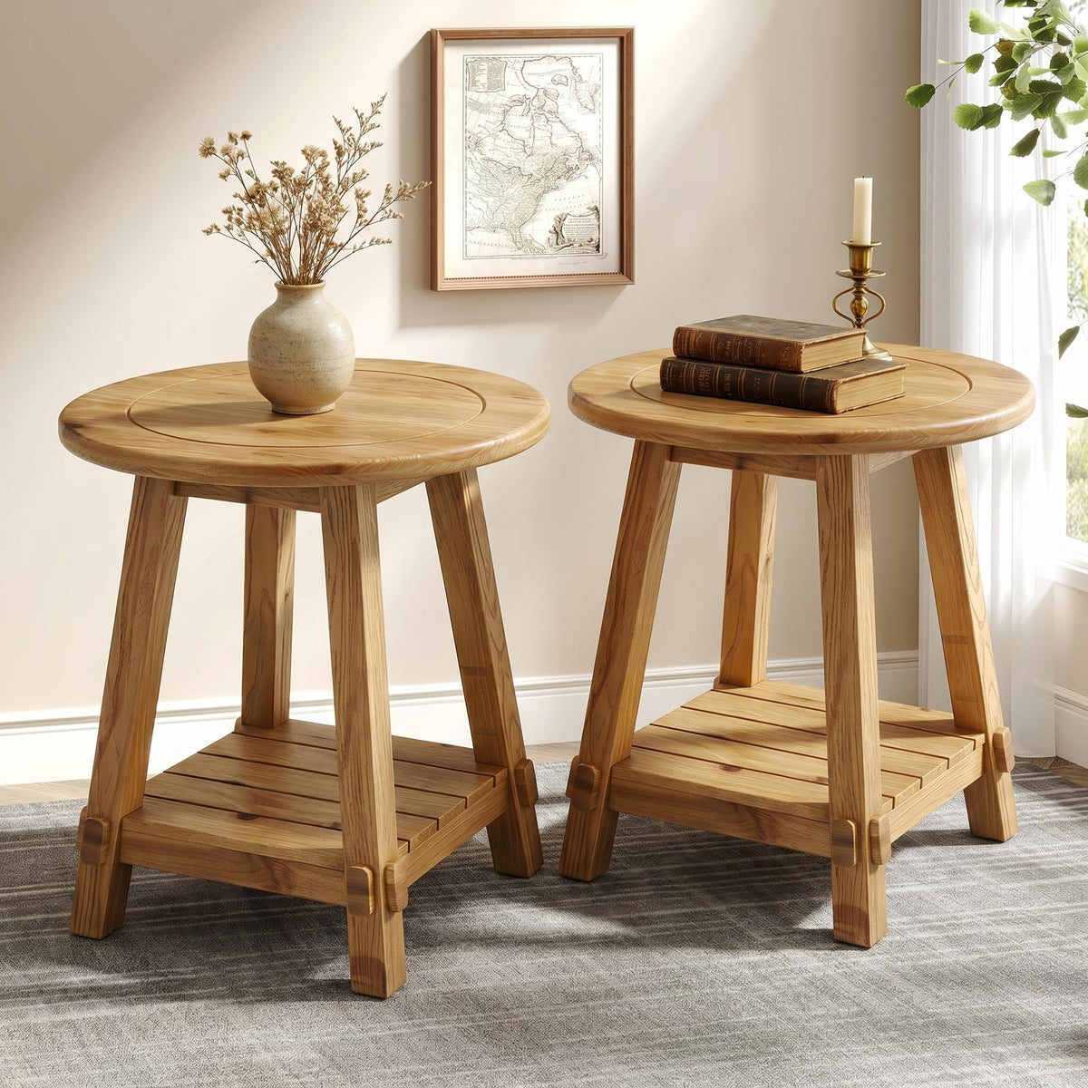 Solid Wood Two-Tier End Table