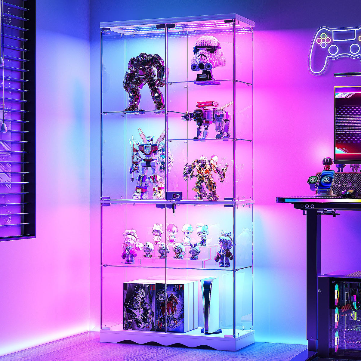 Dystler Glass Display Cabinet with Lights, 66.9" Inch 7-Tier Curio Cabinet