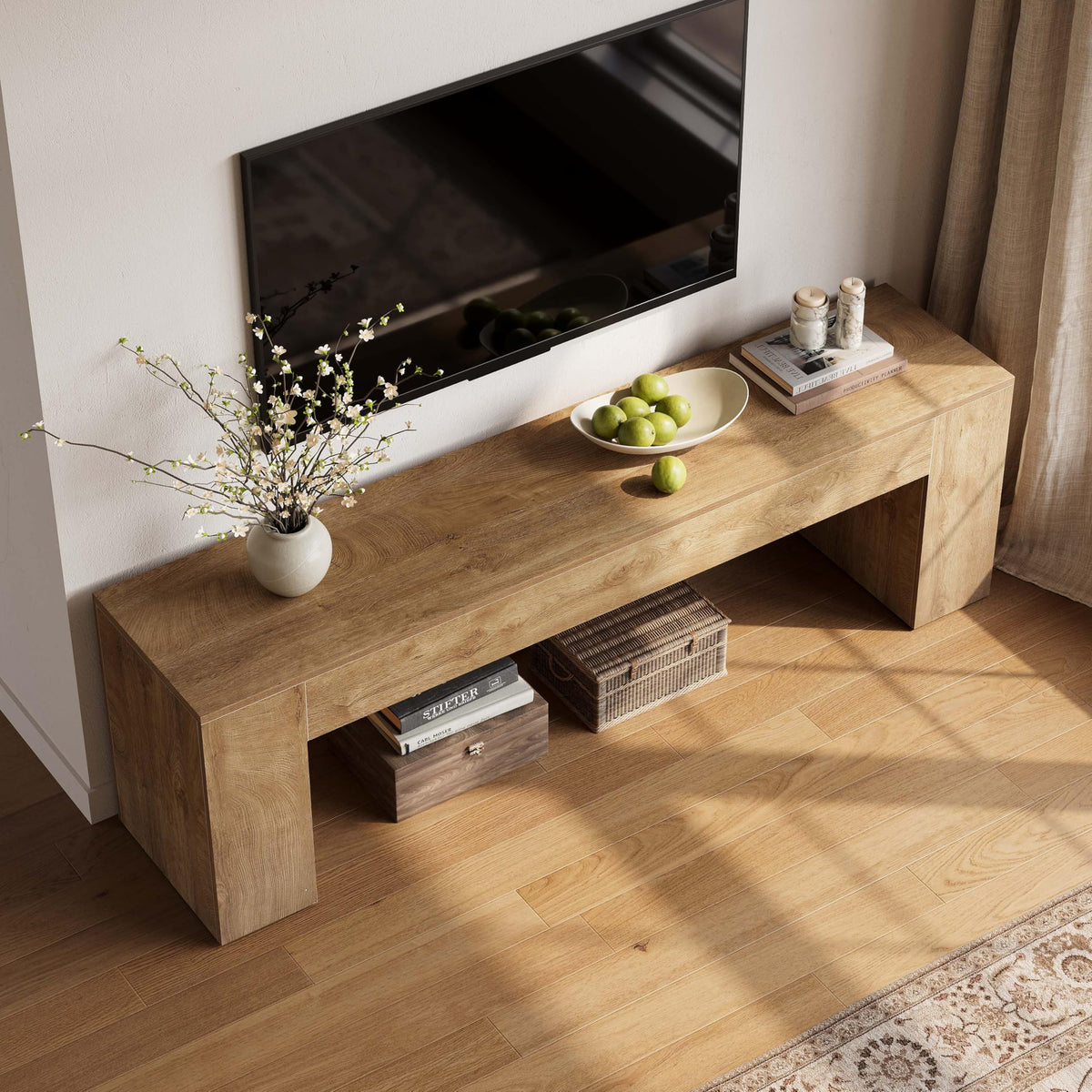 LITTLE TREE 70.8" TV Stand, Wooden Entertainment Center, Low TV Console Table for TVs Up to 80", Modern Chic Entertainment Center for Living Room, Bedroom, Apartment, Rustic Brown, Easy Assembly