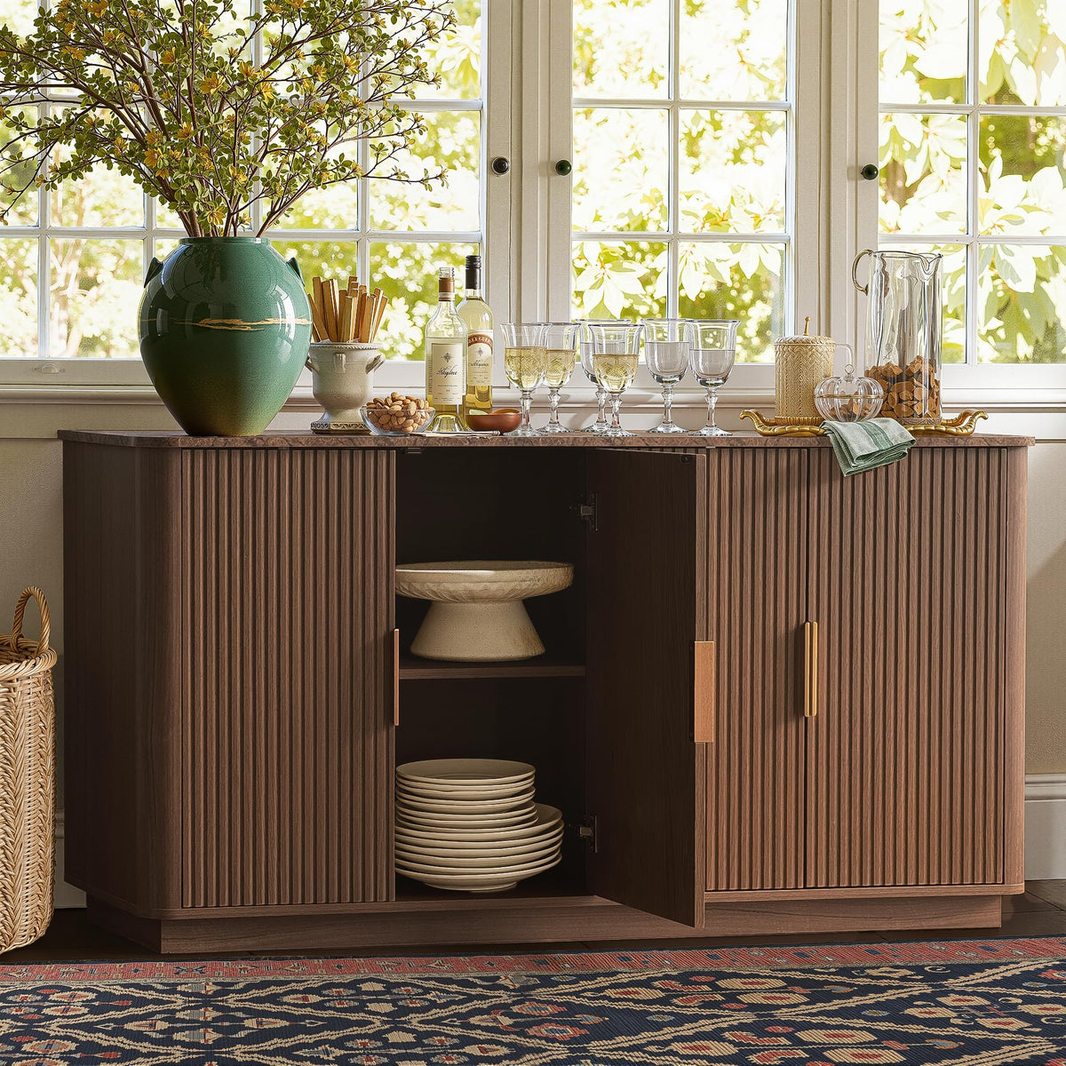 win2win 63" Fluted Sideboard Buffet Cabinet with Storage