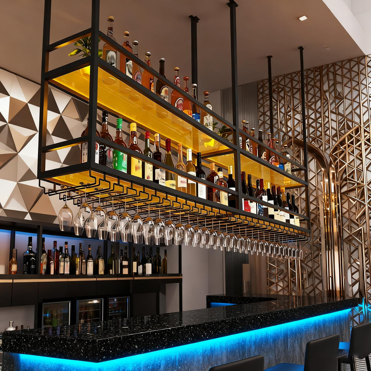 Ceiling Wine Rack with LED Light