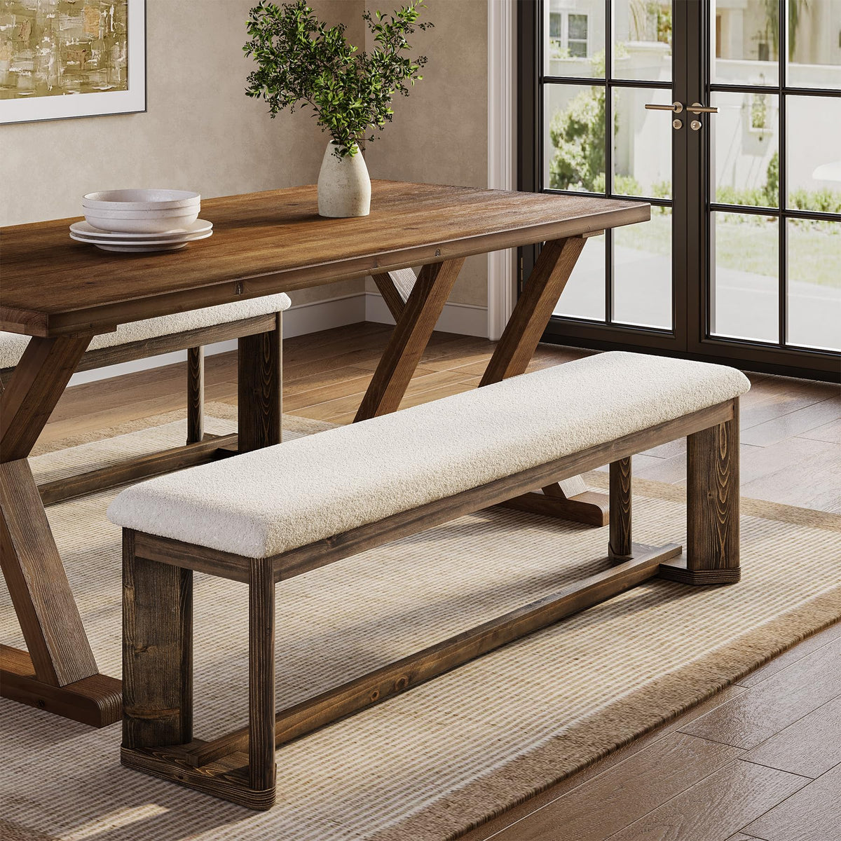 Faux Fur Solid Wood Bench