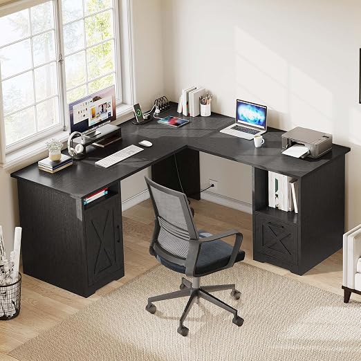 L-Shaped Desk with Power Outlets