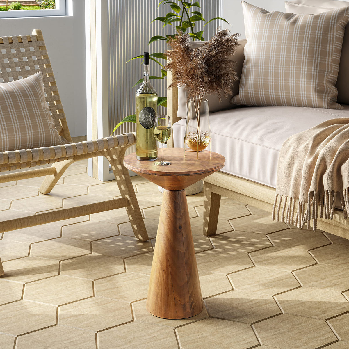 Round Wood Pedestal End Table