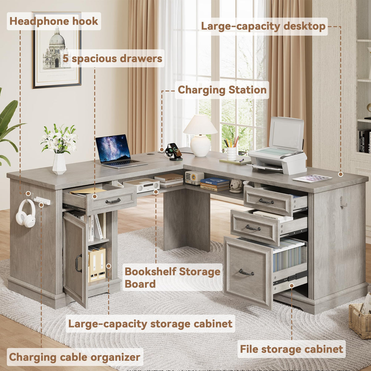 Farmhouse L-Shaped Executive Desk
