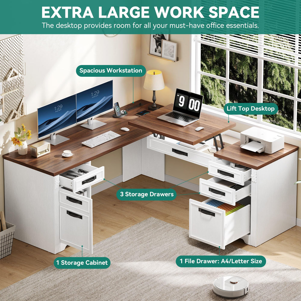L-Shaped Lift-Top Executive Desk