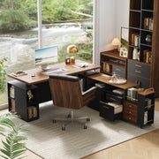 L-Shaped Electric Standing Desk with File Cabinets, 71"