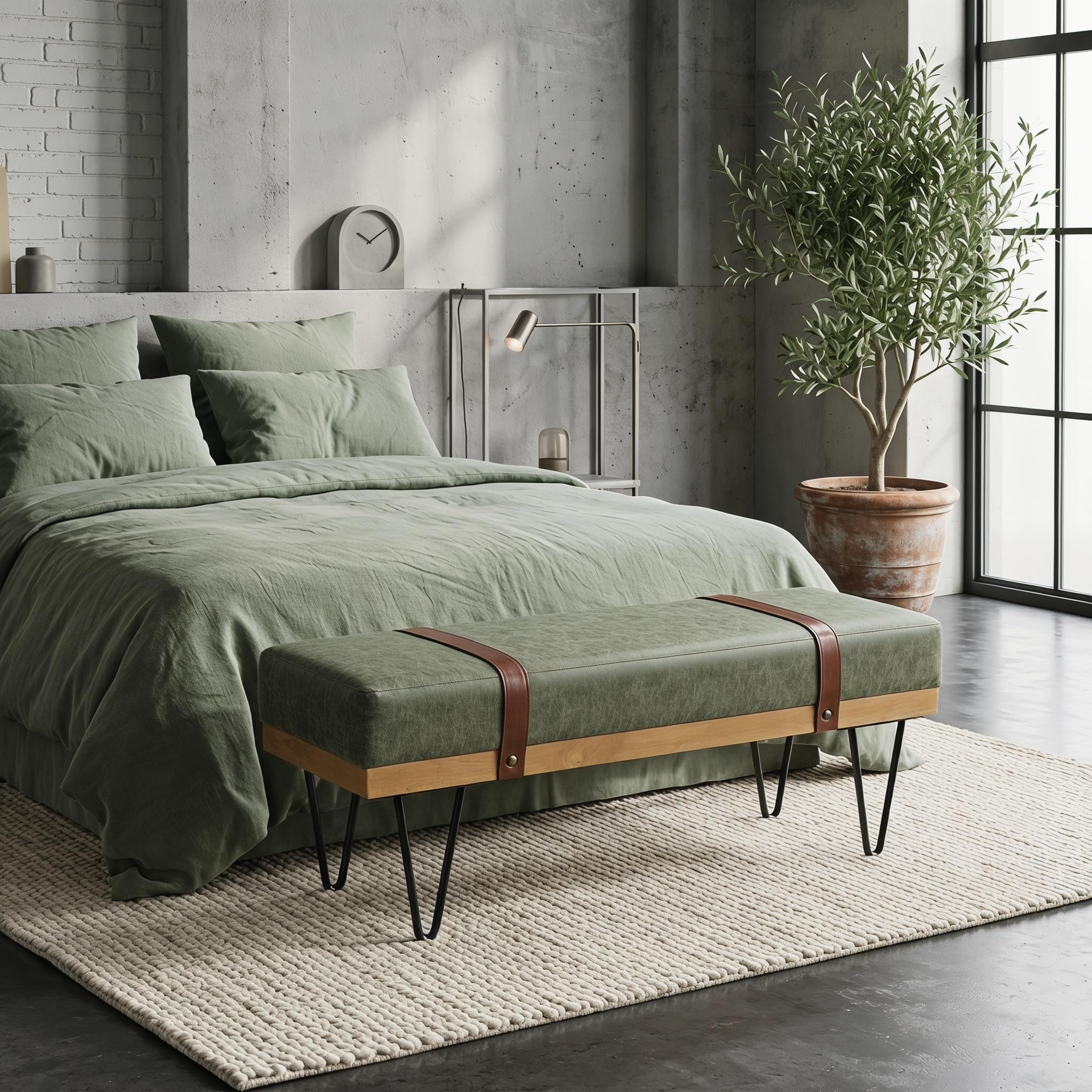 PU Leather Ottoman Bench with Metal Legs