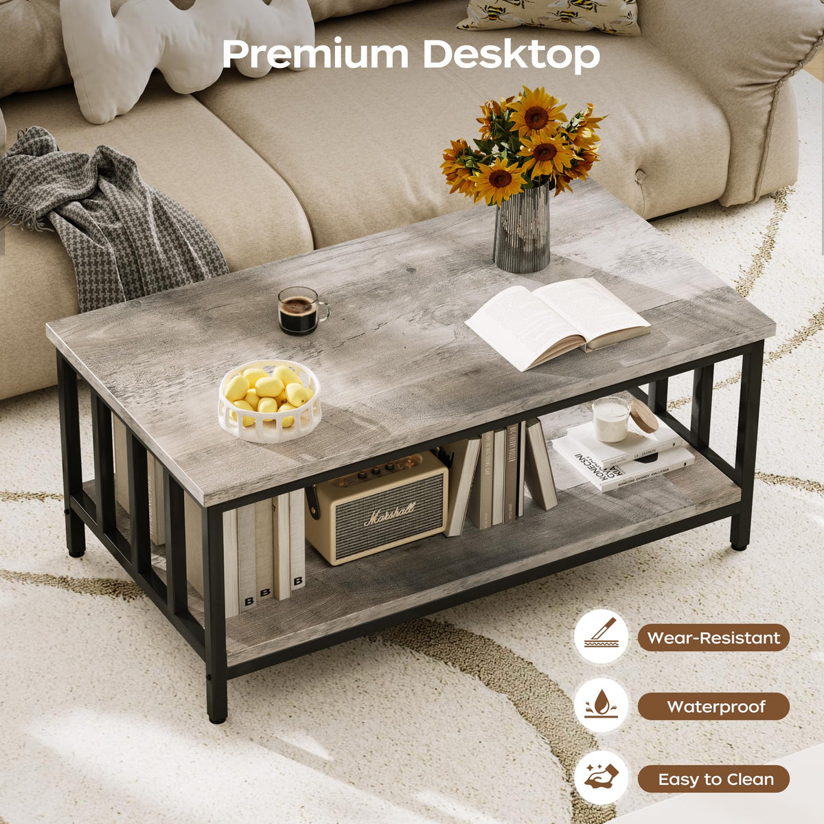Grey Wash Coffee Table with Storage