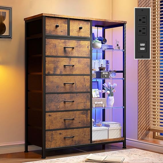 8-Drawer Dresser with LED Lights & Acrylic Shelves