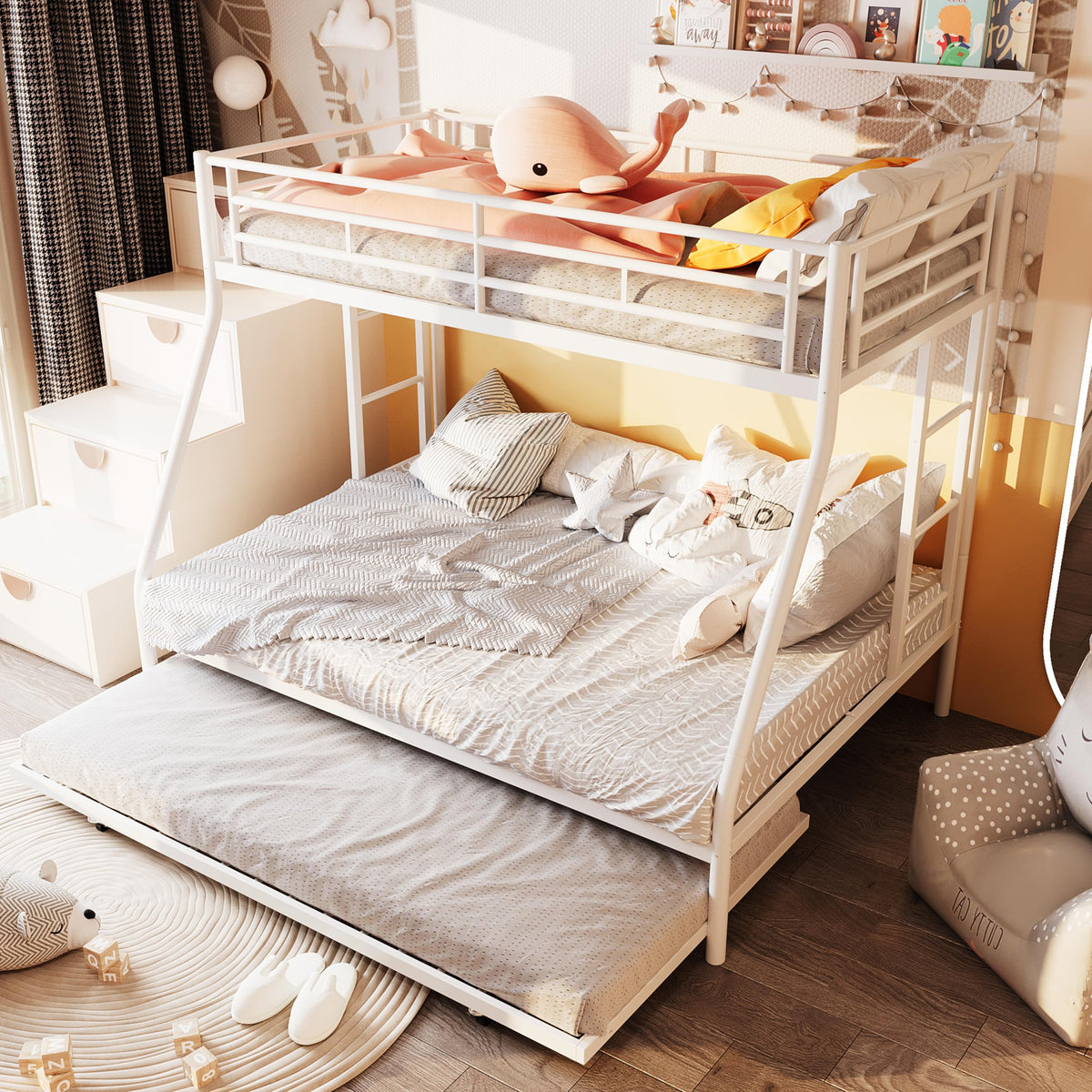 Twin Over Full Metal Bunk Bed with Trundle