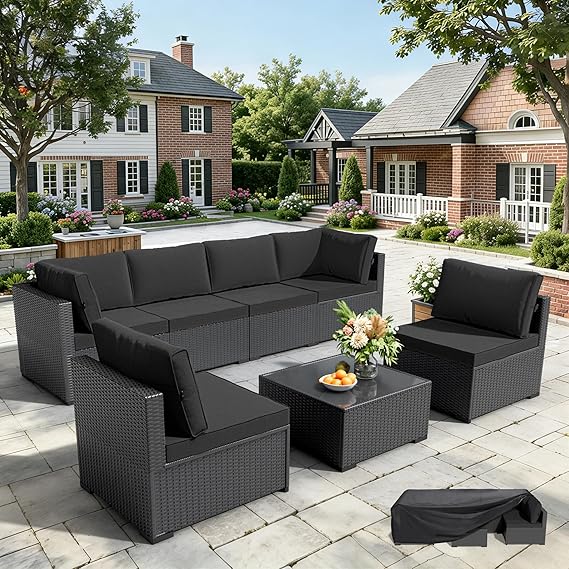 7-Piece Outdoor Rattan Sectional Sofa Set