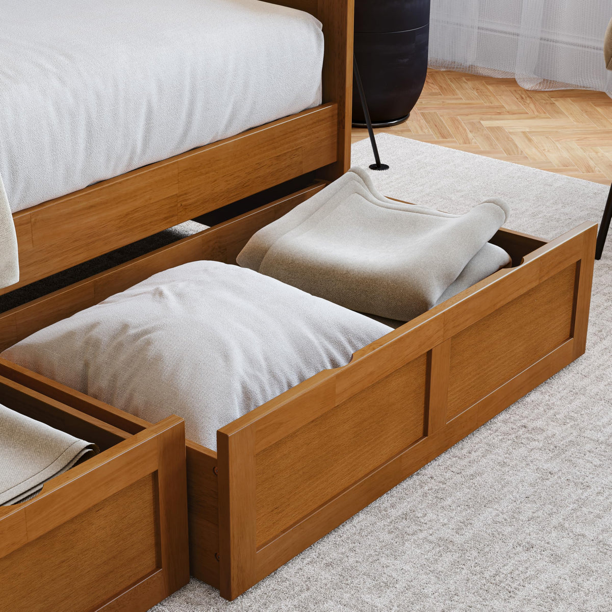 AFI, Acadia Twin Wood Daybed with 2 Storage Drawers, Light Toffee