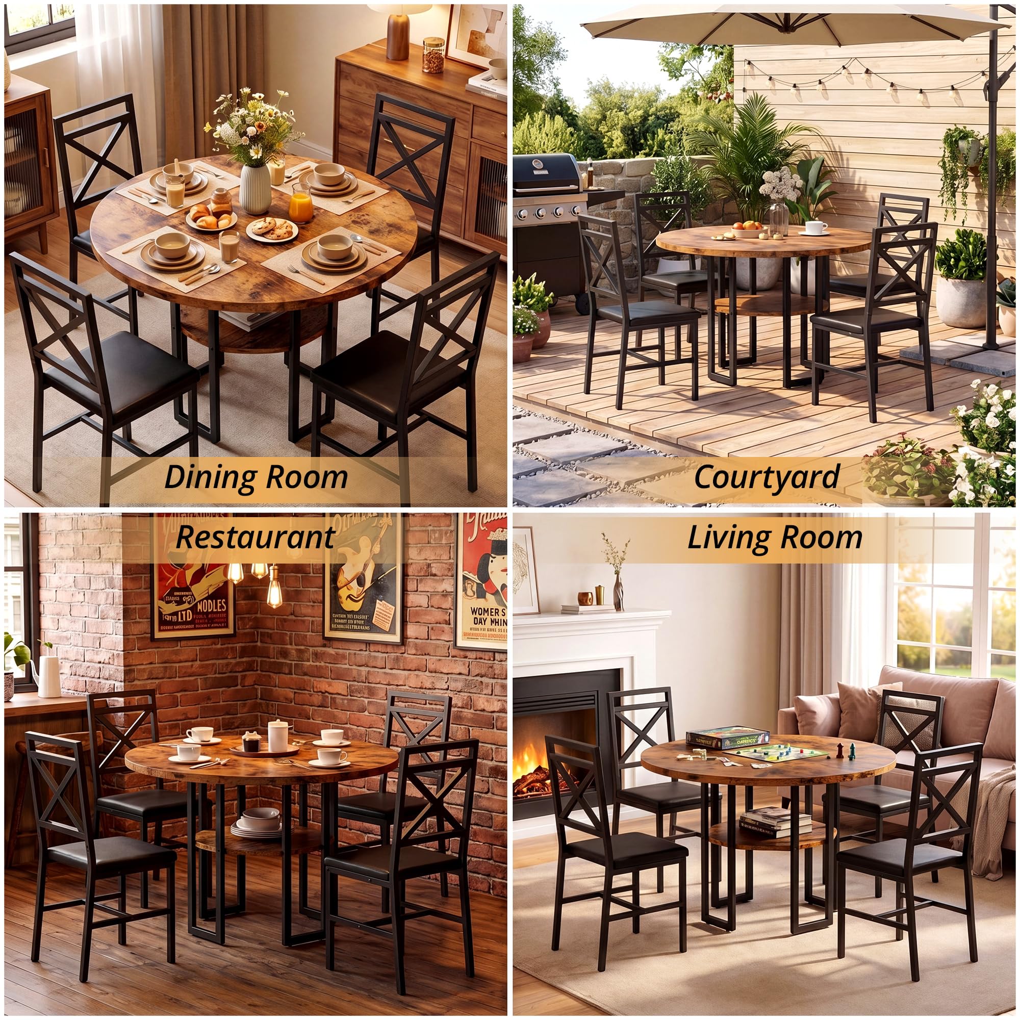 5-Piece Round Dining Table Set with 4 Chairs, 47"
