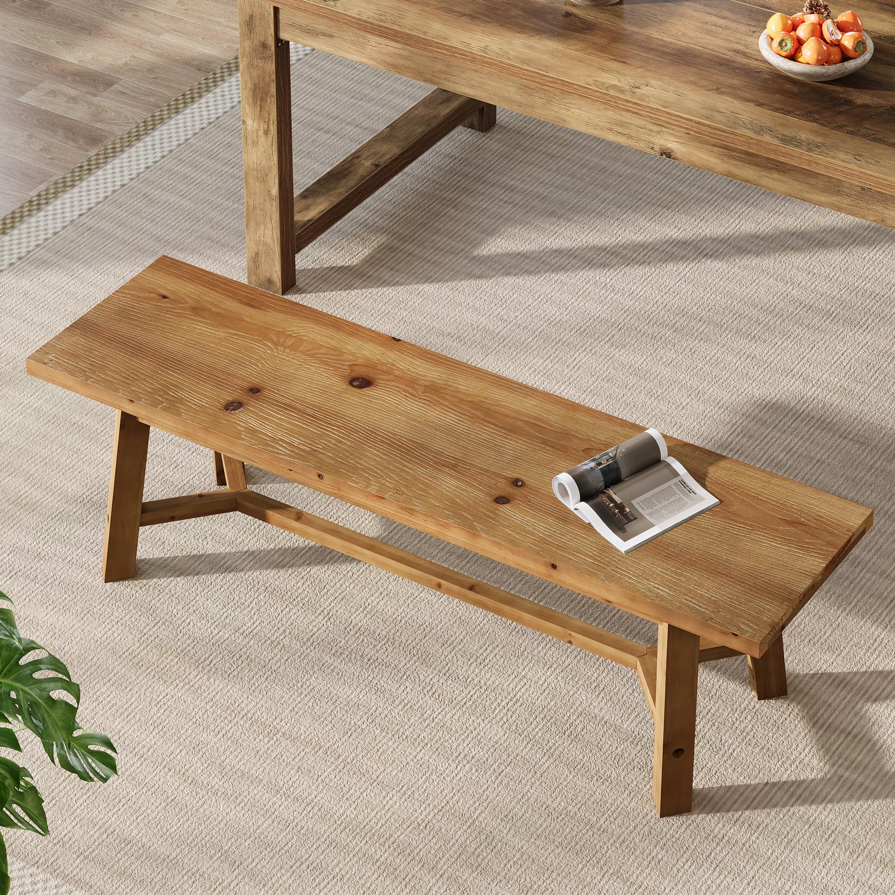 Solid Wood Dining Bench 55"