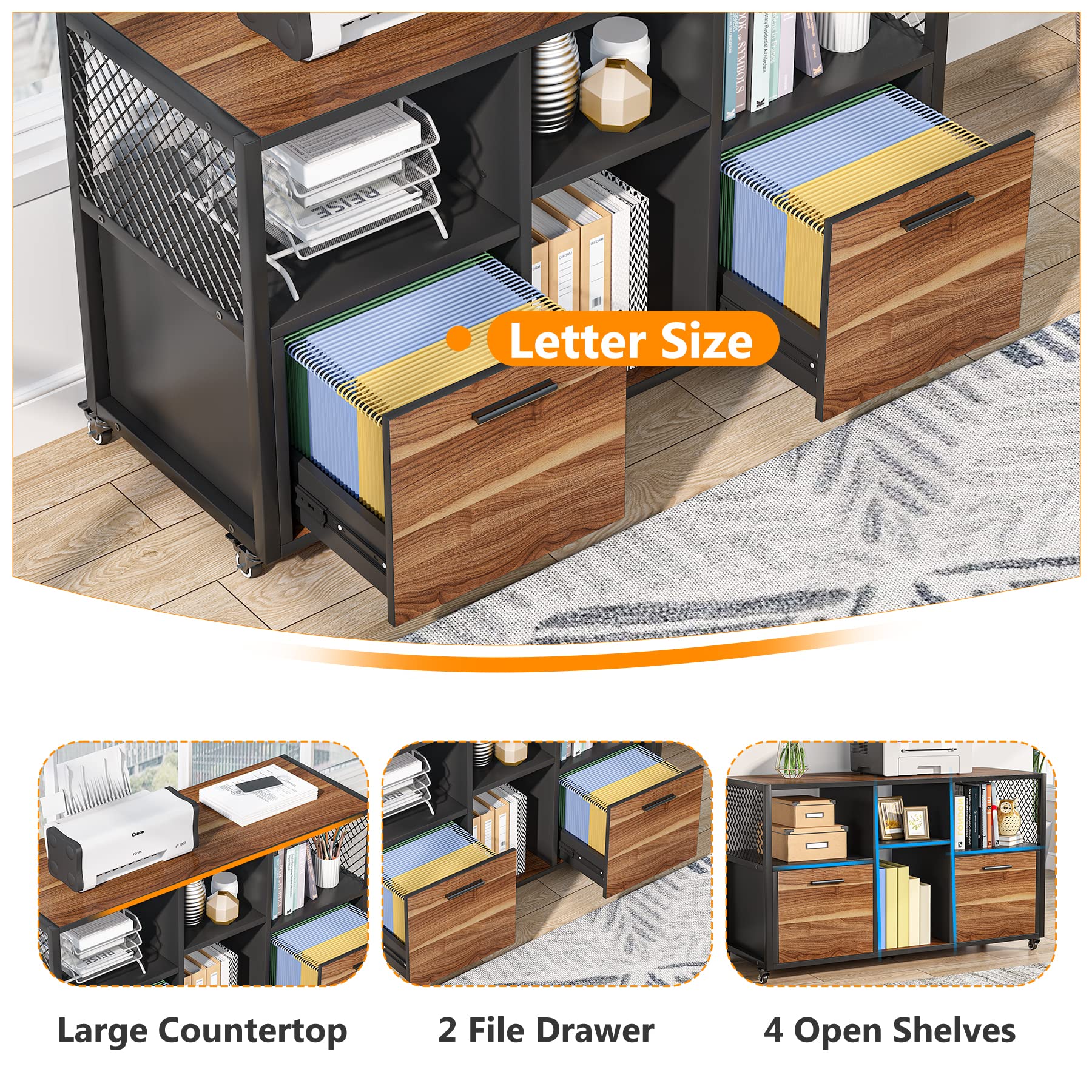 Mobile Lateral Filing Cabinet with Storage Shelves