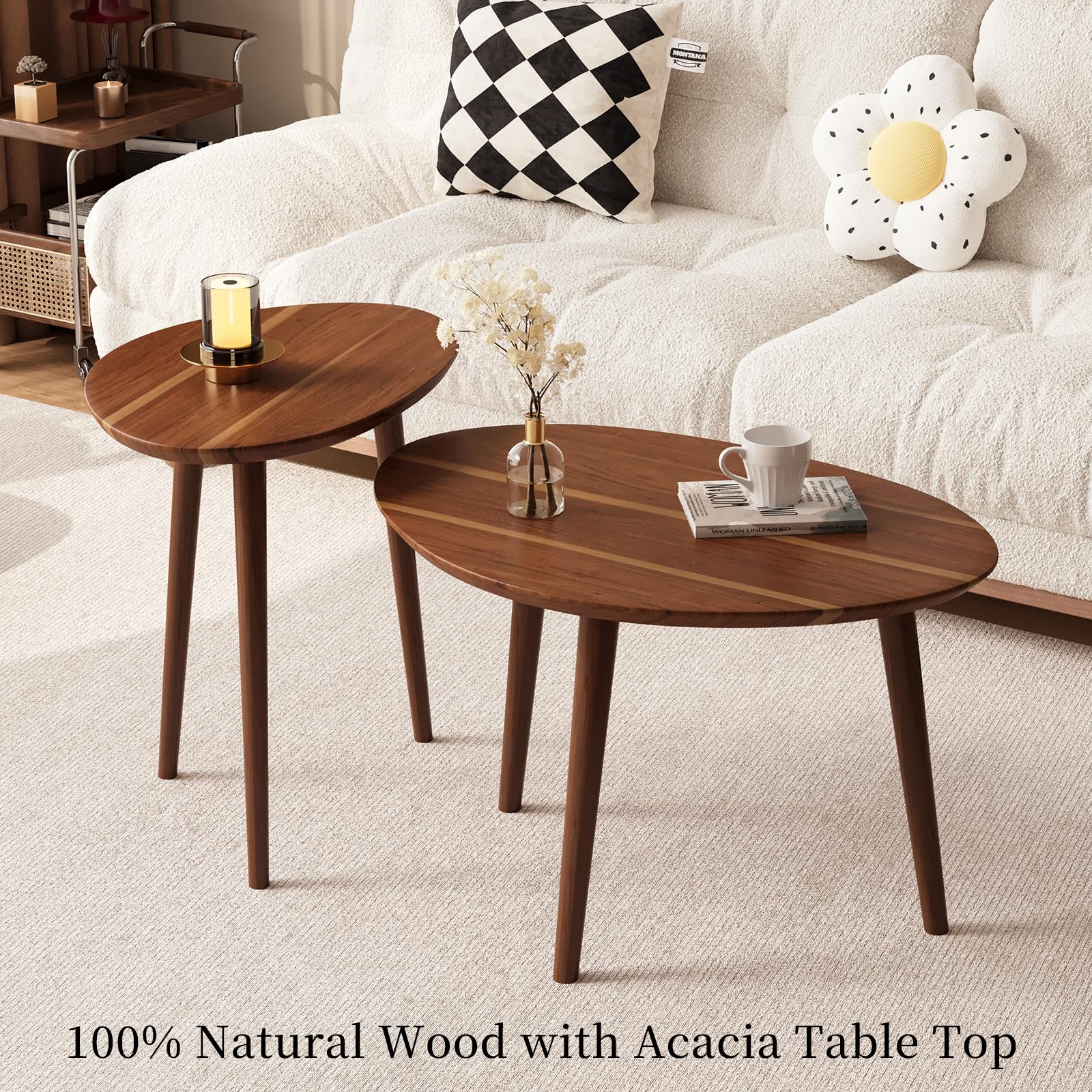 Acacia Wood Nesting Coffee Table Set