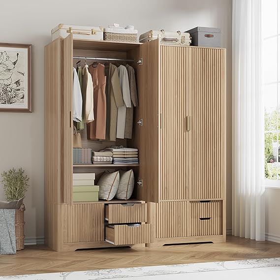 Tall Armoire Wardrobe Closet with Drawers & Shelves